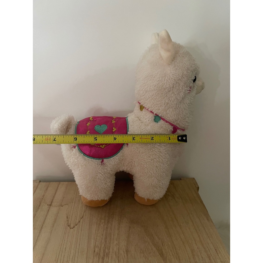 White Llama Alpaca Animal Plush Stuffed Toy Pink Saddle Embroidered Pink Cheeks - Picture 3 of 11